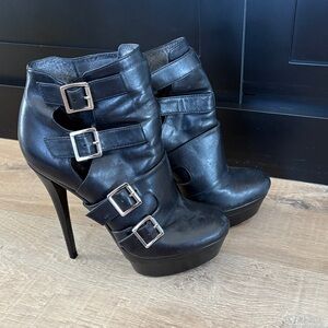Rachel Zoe Black Buckle Heeled Boots